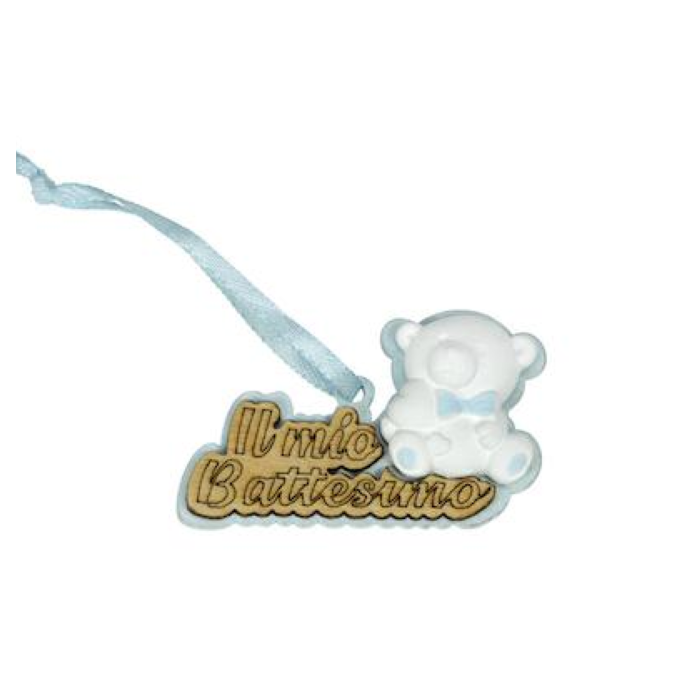 APPENDINO LEGNO H.4XL.6 CM. ORSETTO BATTESIMO CELESTE